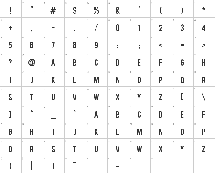 Bebas Glyph Map
